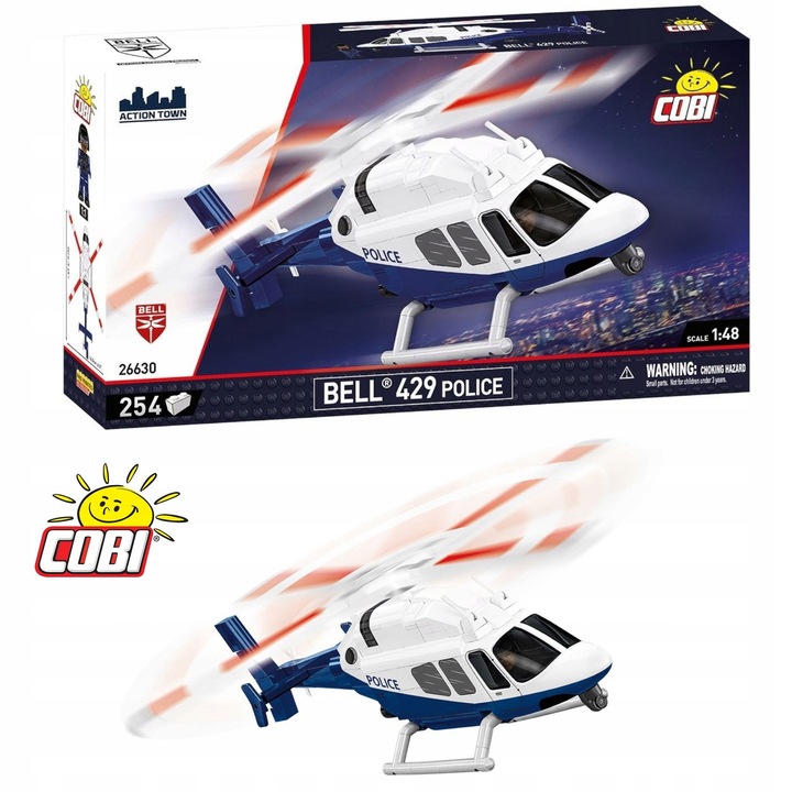 Set Constructie Cobi Bell 429 Politie, 254 piese, scara 1:48, cu cockpit, multicolor
