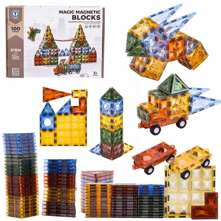 Set Constructii Magnetice 100 Piese, DK, Multicolor, pentru copii peste 3 ani