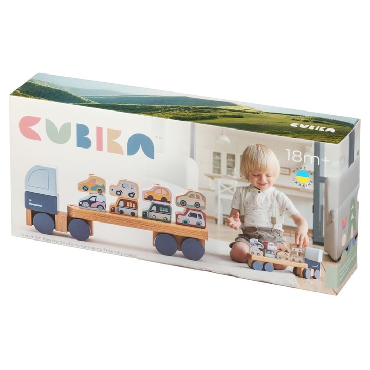 Jucarie din lemn, 18 Luni+, Cubika, “Camion pentru masini” - Pastel