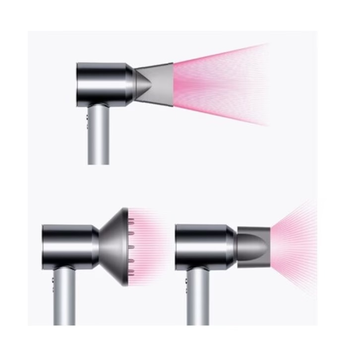 Dyson Supersonic HD08 vine cu o varietate de accesorii, intr-o