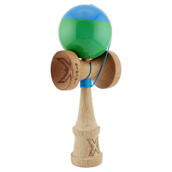 Kendama X, LEIBOO, Big Cups V2, 18 cm, Fém Csapágy, Nagy Kupák, 55 cm Zsinór, Kék - Zöld