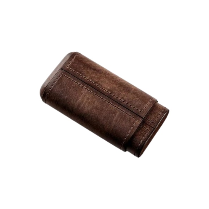 Etui trabucuri Angelo, piele maro închis, interior lemn de cedru, 2 compartimente