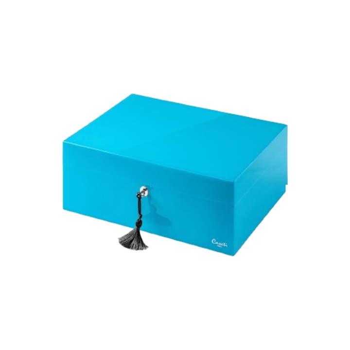 Humidor Caseti, Paris, turcoaz lucios, 36.8x27.7x16.6 cm