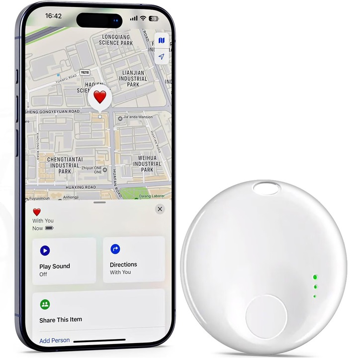 Dispozitiv anti-pierdere, Kimystam®, Find My Tracker, Acoperire Globala, urmarire in timp real, pentru copii, animale de companie, compatibil doar cu IOS, Alb