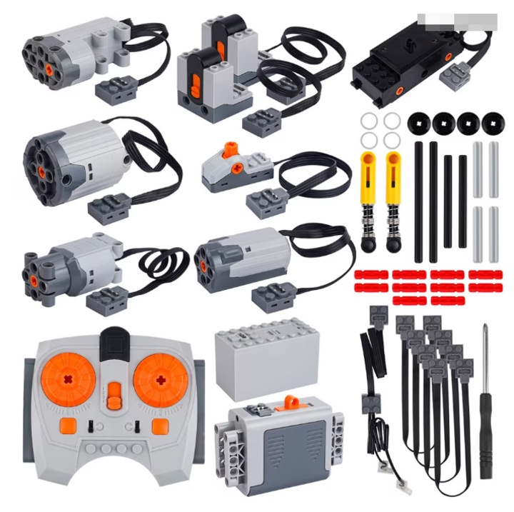 Set motorizare wireless 40 piese, WALALLA, baterie motor, receptor telecomanda, dezlantuiti-va creativitatea cu motoare M, L, XL si servomotoare pentru 8 ani