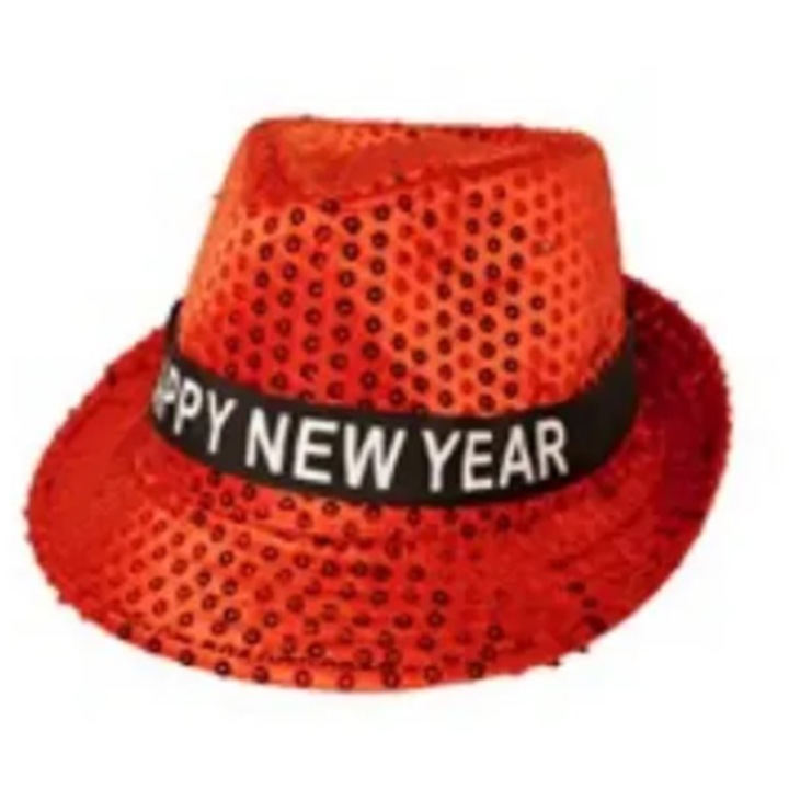 Palarie textilă Mezőfi Team Kft. ''Happy New Year'', roșie, cu lumini, dimensiune universală