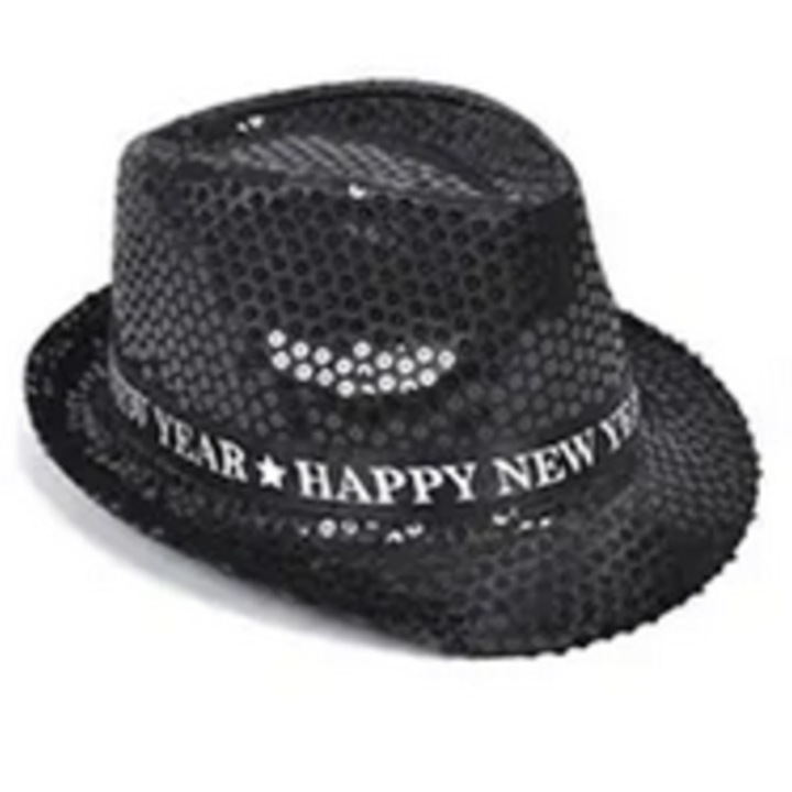Palarie textilă luminoasă Happy New Year, neagră, dimensiune universală