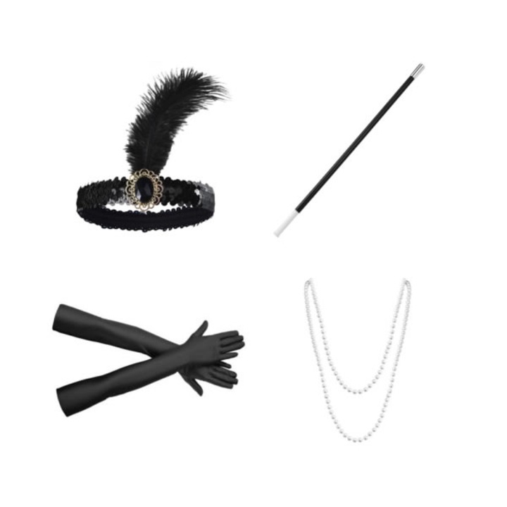 Set Gatsby, accesorii carnaval, manusa, baston, colier, diadema, pentru femei