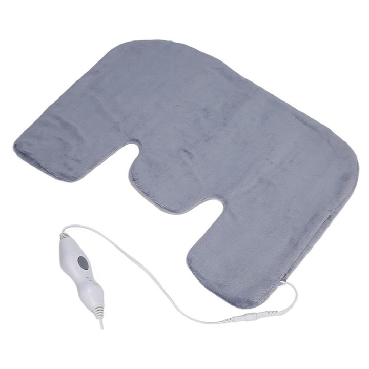 Patura electrica cu Incalzire KESNUP, 3 nivele de temperatura 30/40/50 °C, putere 70W, telecomanda, impotriva durerilor de gat, umeri, spate, articulare, menstruale, protectie supraincalzire, material placut la atingere, dimensiune 58 x 44 x 16 cm, Gri