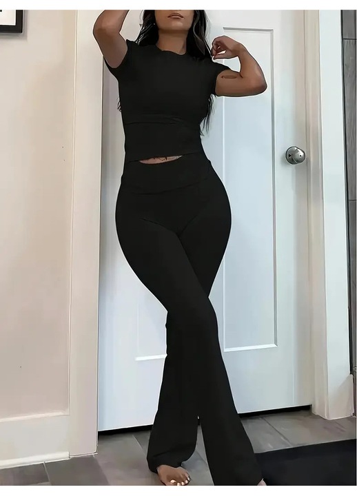 Compleu dama, negru, tricou, pantaloni lungi, S