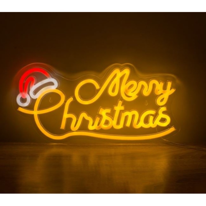 Lampa Decorativa AB HOMES „Merry Christmas”, Neon LED, 120 LED-uri, 8.2W, 42.7×21 cm, Lumina Rosie & Alb Cald, USB