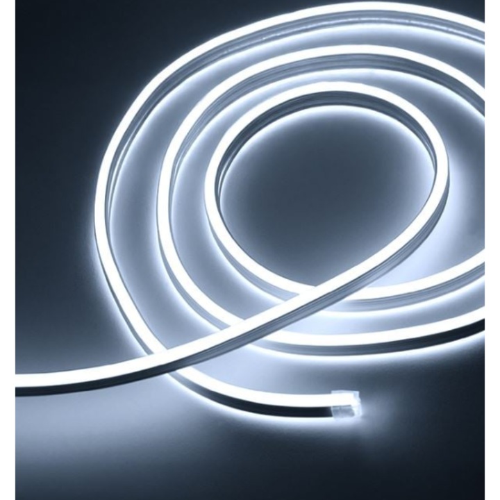 Furtun Neon LED AB HOMES, 120 LED-uri/m, 5 m, Alb Rece, Iluminare Continua, Interior & Exterior