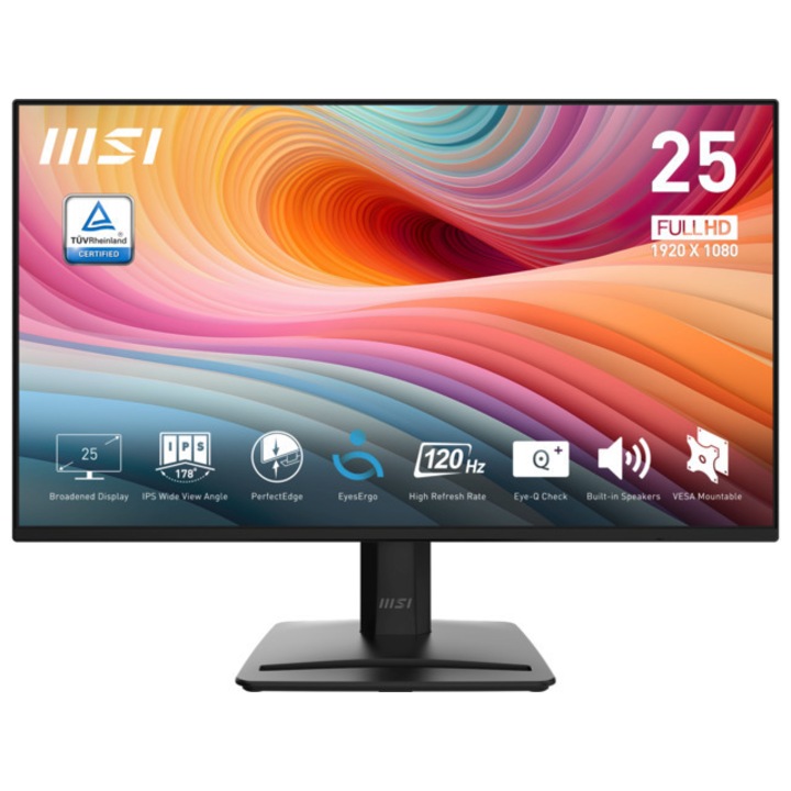 MSI 24.5" PRO MP252 E2 IPS LED monitor, Full HD 1920 x 1080, HDMI, DisplayPort, hangszórók, 120 Hz, 1 ms, fekete
