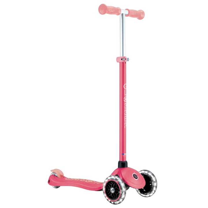 Детска тротинетка със светещи колела Globber PRIMO PLUS GLOW LIGHTS, корал