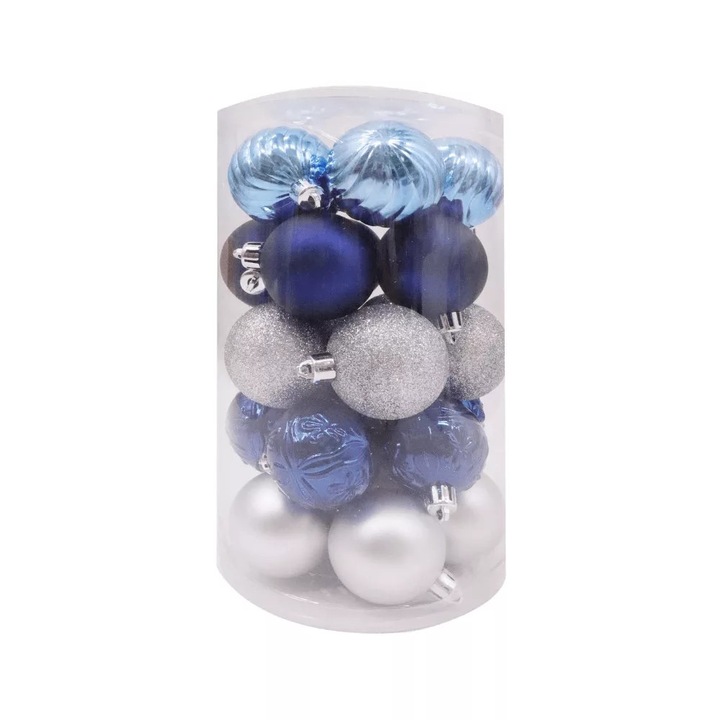 Noelle globuri de Crăciun argintii-albastre – set de 25 bucăți #ELEGANT# Crăciun, set de globuri