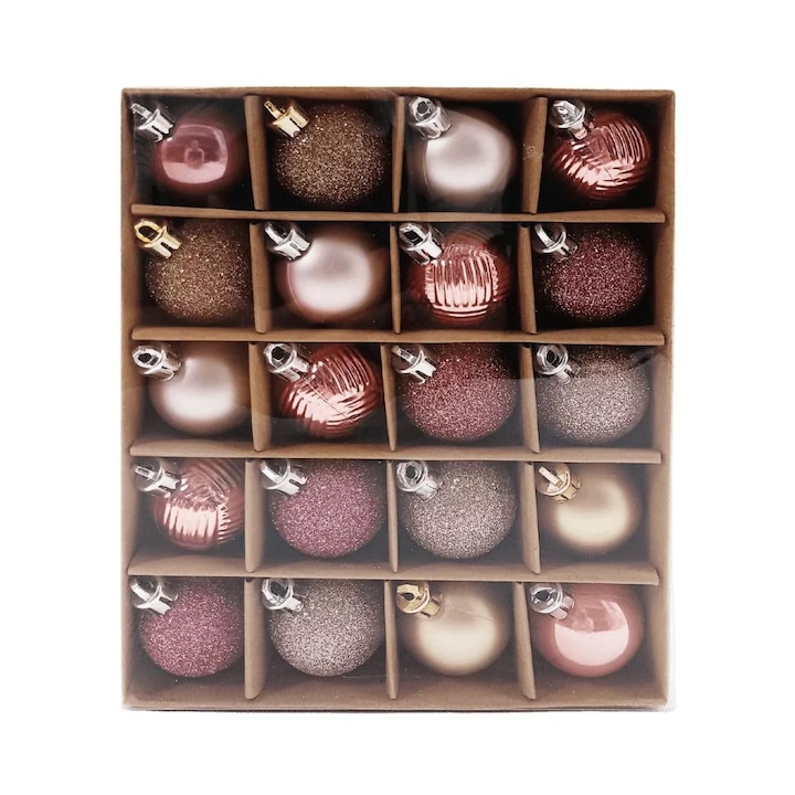 Globuri de Crăciun maro-roz Noelle – set de 20 bucăți #ELEGANTSHINE# Crăciun, set de globuri