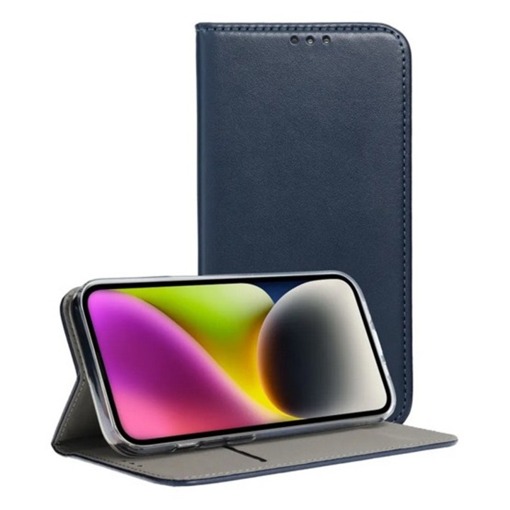 Gigapack mobiltelefon tok álló, bőr hatású, flip, oldalra nyíló, asztali tartó, sötétkék, kompatibilis: Samsung Galaxy A17 4G, SM-A175, / Galaxy A17 5G, SM-A176