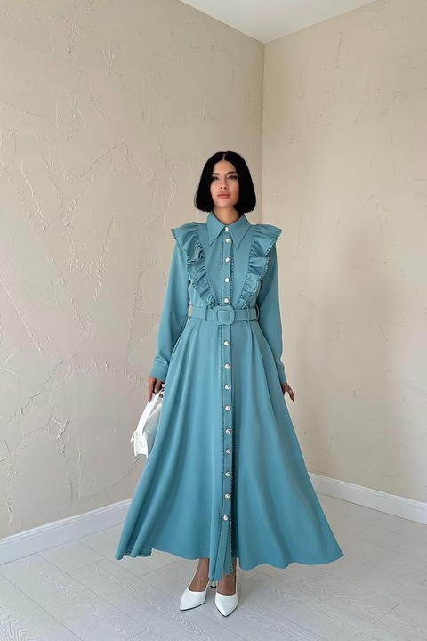 Rochie dama Elisa vintage, turcoaz, maxi, marime 2XL