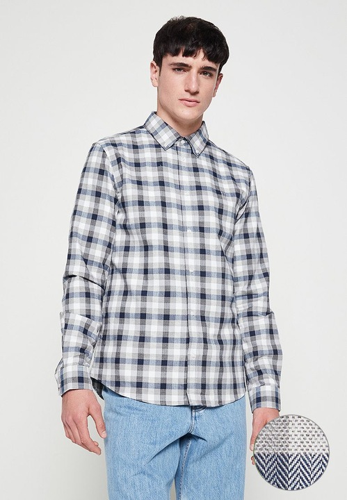 Férfi ing, Les Deux, Pamut, Kockás, Normál fazon 2018, Kék