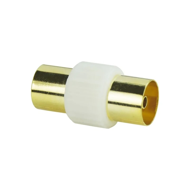 Adaptor conectare cablu TV coaxial de antena, mufa TV mama - TV mama, 75 Ohm, placat cu alama, 9.52 mm