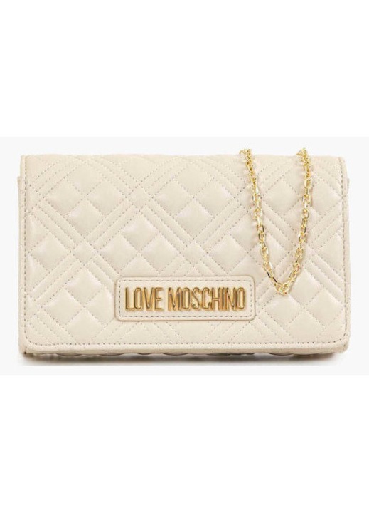Geanta crossbody Love Moschino, 23x14x6cm, culoare ivoire, curea de umar 120cm