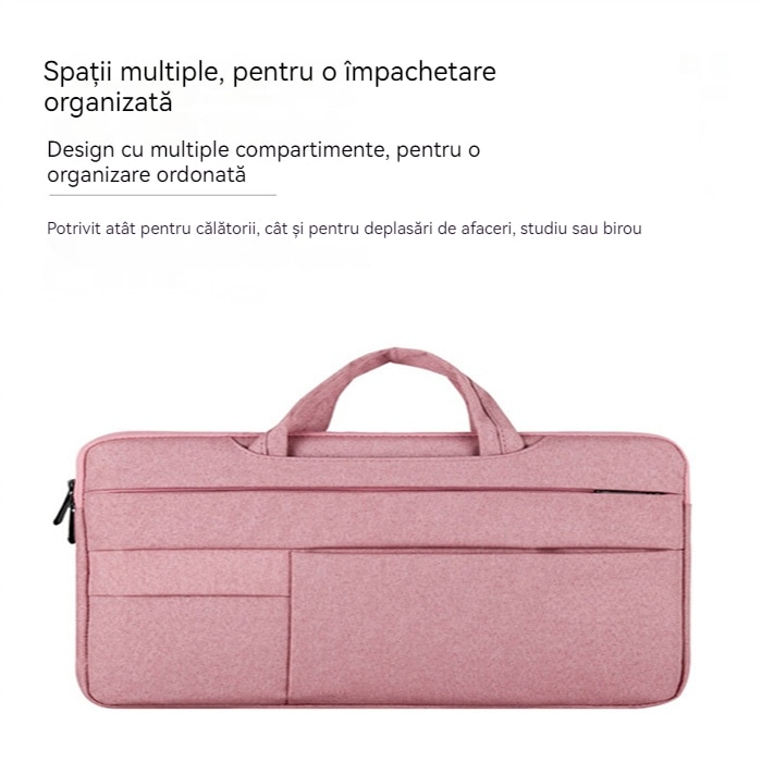 Geanta laptop portabila, 13-14-15'' inch, captusit interior cu microfibra, Tampa de bumbac perlat ingrosat, impermeabila, pentru notebook, ultrabook, 40×28×3cm, Roz