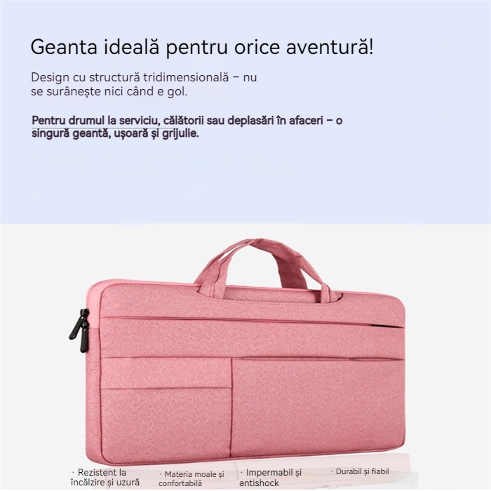 Geanta laptop portabila, 13-14-15'' inch, captusit interior cu microfibra, Tampa de bumbac perlat ingrosat, impermeabila, pentru notebook, ultrabook, 40×28×3cm, Roz