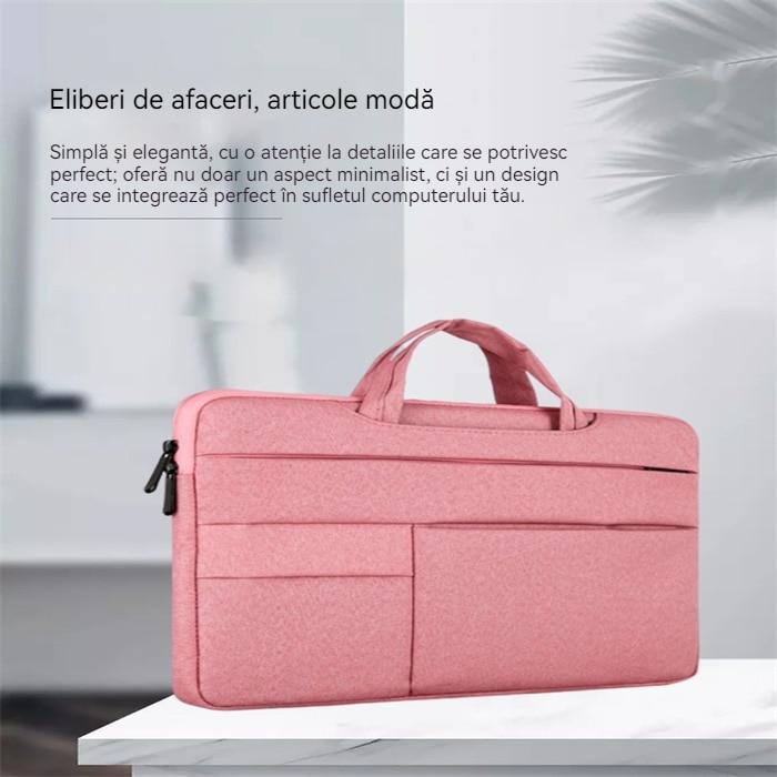 Geanta laptop portabila, 13-14-15'' inch, captusit interior cu microfibra, Tampa de bumbac perlat ingrosat, impermeabila, pentru notebook, ultrabook, 40×28×3cm, Roz