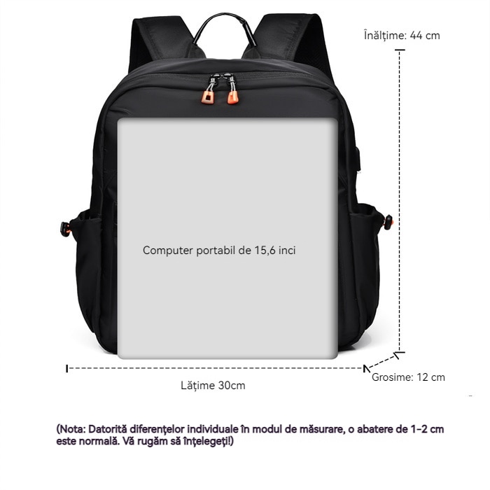 Rucsac, Rucsac laptop, compatibil cu laptop 15.6" si tableta 11", 20L, full impermeabil, cu port de incarcare USB, Potrivit pentru barbati si femei, pentru calatorie, scoala sau serviciu, Negru