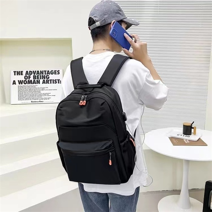 Rucsac, Rucsac laptop, compatibil cu laptop 15.6" si tableta 11", 20L, full impermeabil, cu port de incarcare USB, Potrivit pentru barbati si femei, pentru calatorie, scoala sau serviciu, Negru