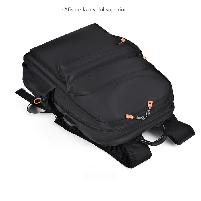Rucsac, Rucsac laptop, compatibil cu laptop 15.6" si tableta 11", 20L, full impermeabil, cu port de incarcare USB, Potrivit pentru barbati si femei, pentru calatorie, scoala sau serviciu, Negru