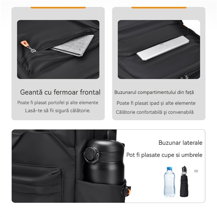 Rucsac, Rucsac laptop, compatibil cu laptop 15.6" si tableta 11", 20L, full impermeabil, cu port de incarcare USB, Potrivit pentru barbati si femei, pentru calatorie, scoala sau serviciu, Negru