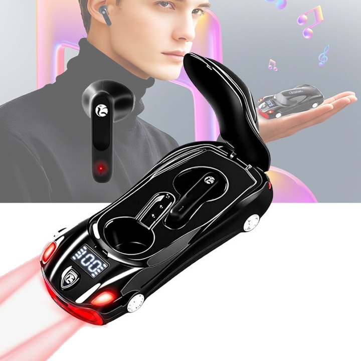 Casti wireless bluetooth ZYNORO® Audio, Bluetooth 5.4, Cu afisaj LED，sunet stereo, bas profund, Microfon HD, Universale，negru/alb