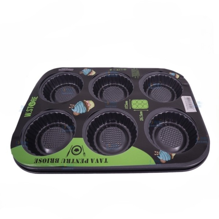 Tava pentru 6 Briose – Antiaderenta, Ideala pentru Briose, Muffins si Mini Deserturi