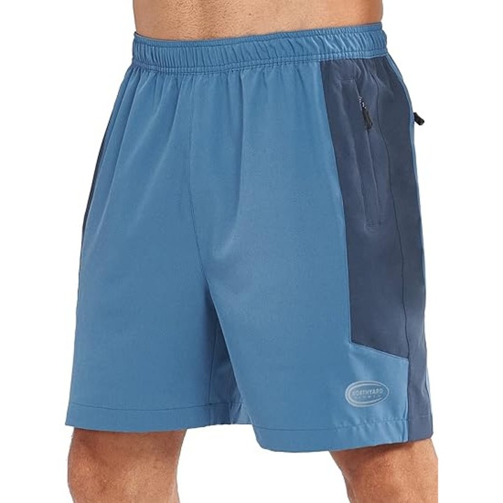 Pantaloni scurti de alergare barbati, uscare rapida, de antrenament, de baie, gri-albastru, NORTHYARD, Albastru