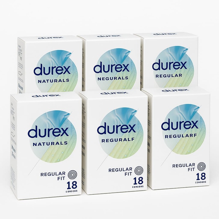 Prezervative Durex Naturals, set 108 buc, subtiri, cu lubrifiant pe baza de apa, multicolor, dimensiune standard