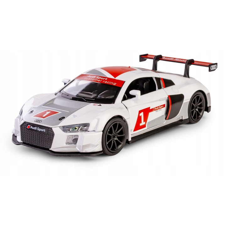 Fém játékautó Audi R8 LMS Fehér 1:32, nyitható ajtókkal és motorháztetővel, fényekkel és hangokkal