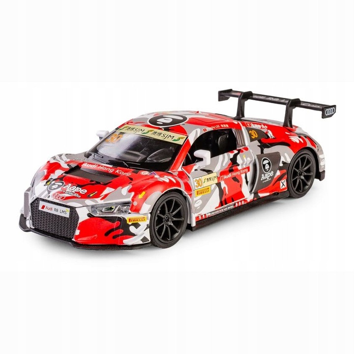 Játékautó Audi R8 LMS GT3, RMZ Hobby, fém, 1:32 méretarányú, piros, 18,5x7,5x9cm