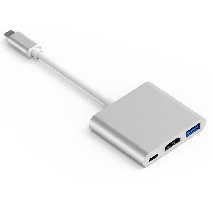 Adaptor 3-in-1 HDMI, USB-C, USB 3.0, 4K UHD, 5 Gbps, portabil