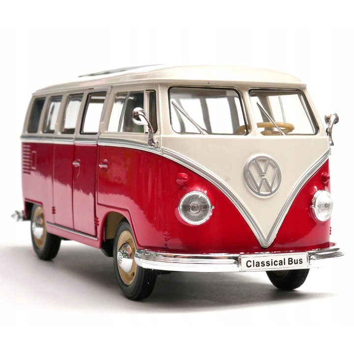 Volkswagen Klasszikus Busz T1 1963, 1:24, Welly, piros/fehér, 19cm