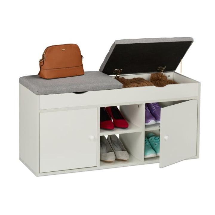 Relaxdays tárolópad, cipőtároló, 100 x 34 x 49,5 cm, MDF, fehér