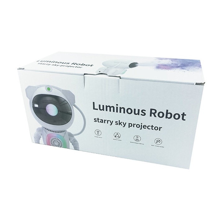 Proiector Laser Astronaut cu Joc de Lumini Aurora Boreala si Stele, Reglare 360, Timer, Setare Luminozitate, Telecomanda