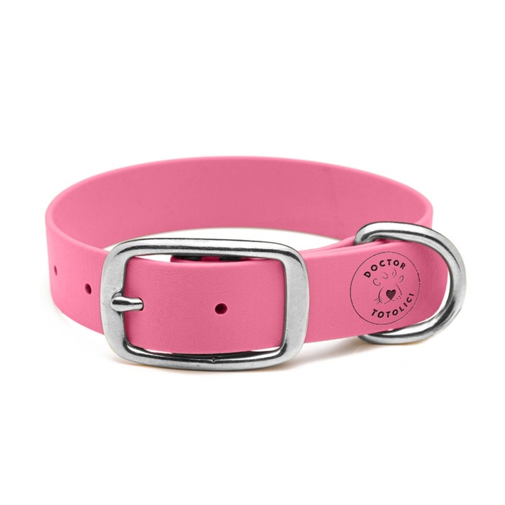 Zgarda Daily din Biothane Doctor Totolici, culoare Pastel Pink, marime XXL (50 - 58 cm)