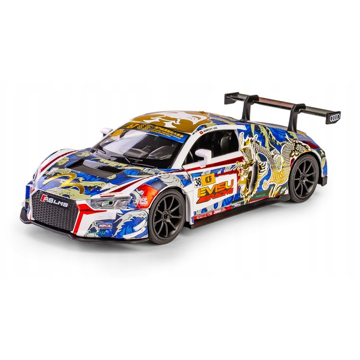 Gyűjthető modellautó, RMZ, Audi R8 LMS GT3, 1:32, fém, fehér, nyitható ajtók és motorháztető