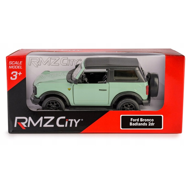 Játékautó Ford Bronco Badlands 2023, RMZ, 1:36, fém, zöld, pull-back funkcióval