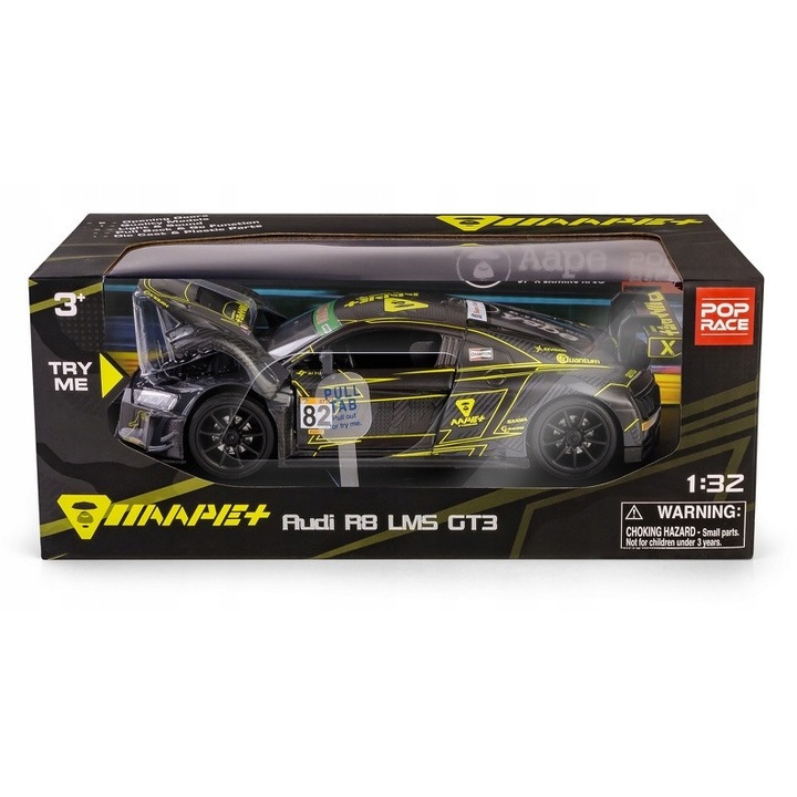 Masinuta RMZ Audi R8 LMS GT3 1:32, fények és hangok, fém, 3 év feletti gyermekeknek ajánlott