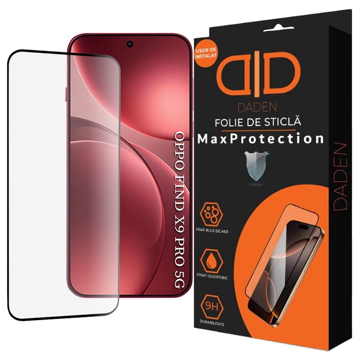 Защитно фолио за стъкло Daden за Oppo Find X9 Pro, пълно покритие, прозрачно, 9H, 0,3 мм