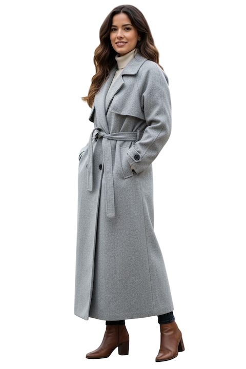 Palton dama lung cu cordon gri, S/M