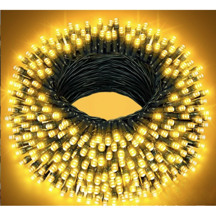 Instalatie Craciun Banda LED 100m, lumina alba calda, decoratiuni Craciun, pentru exterior