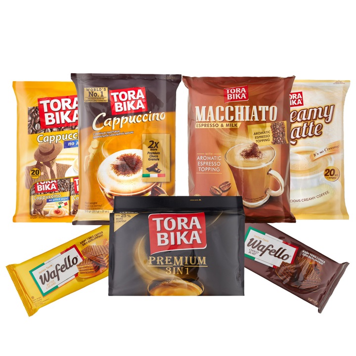 Set de cafea ToraBika, 5 sortimente + 2 napolitane Wafello cadou, 2 Kg